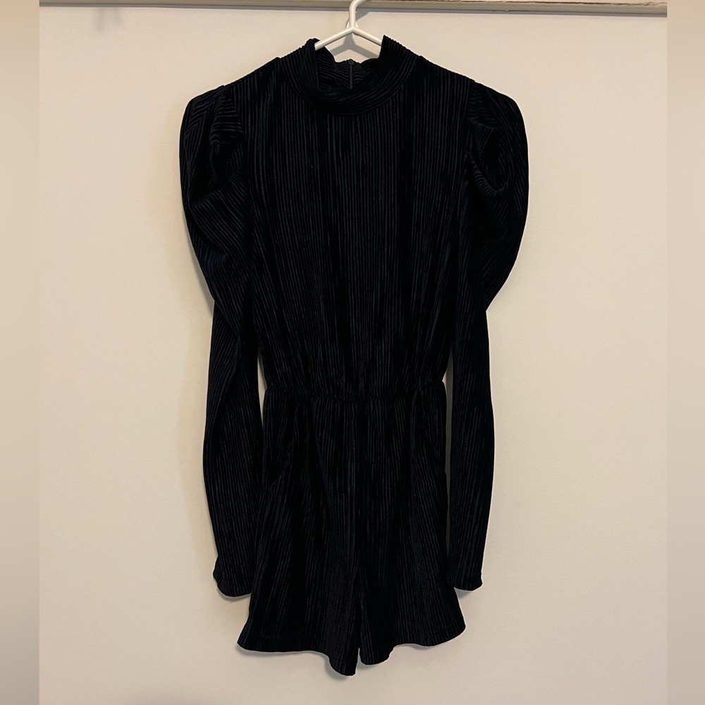 Ces Femme Small Navy Blue Long Sleeve Ribbed Romper